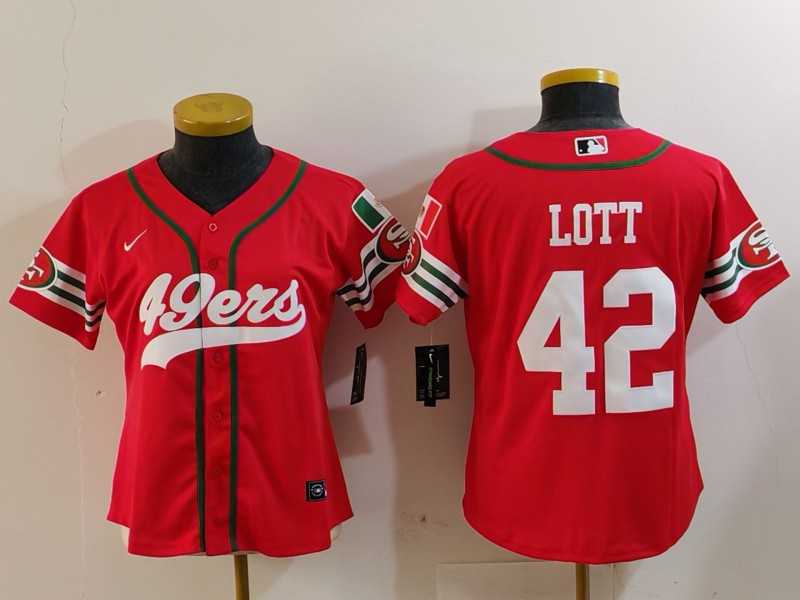 Womens San Francisco 49ers #42 Ronnie Lott Red Mexico Cool Base Stitched Baseball Jersey->women nfl jersey->Women Jersey